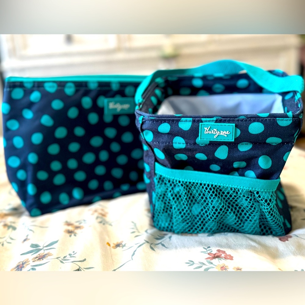 Thirty-One Teal Polka Dot 2 pc Set